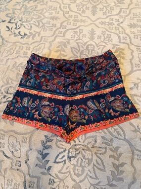 LOFT Navy Paisley Shorts with Coral Trim and Multicolor Print